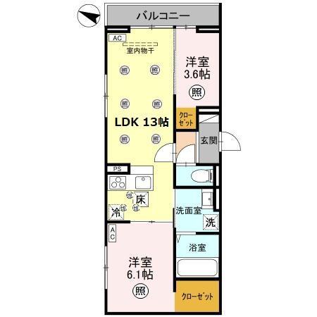 TIMELEES A(2LDK/1階)の間取り写真
