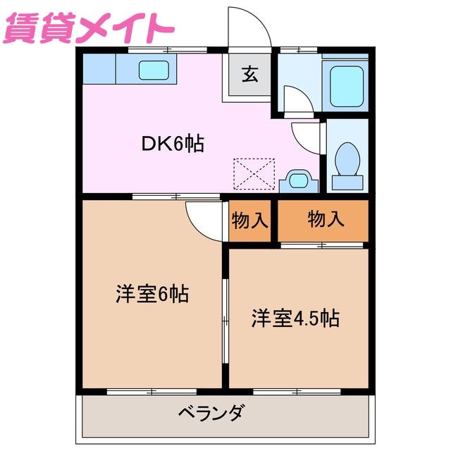 メゾン弓削(2DK/1階)の間取り写真