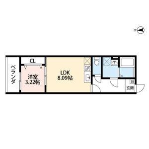 グラスハウス(1LDK/1階)の間取り写真