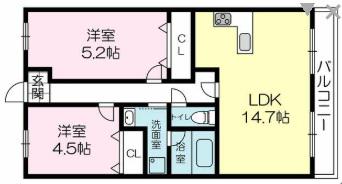 グランプレステージ加古川III(2LDK/4階)の間取り写真