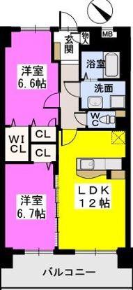 シャトーポルターダ博多南(2LDK/7階)の間取り写真