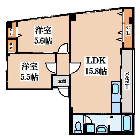 リッチマンション(2LDK/1階)の間取り写真