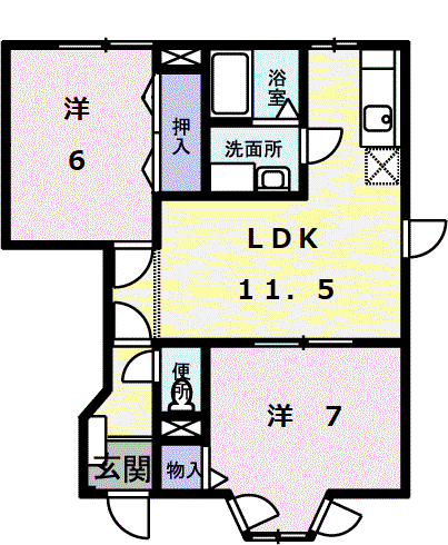 光シャトー(2LDK/1階)の間取り写真