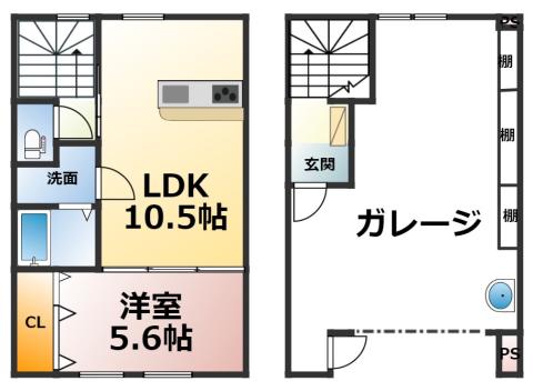 ガレージハウスラ・カージェ(1LDK/1階)の間取り写真