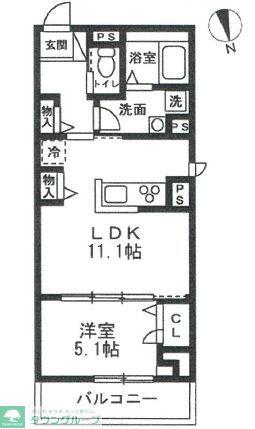 鹿沼台1丁目PJ(1LDK/5階)の間取り写真