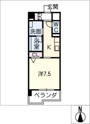 地下鉄東山線 本郷駅(愛知) 徒歩1分 9階建 築11年(1K/3階)の間取り写真