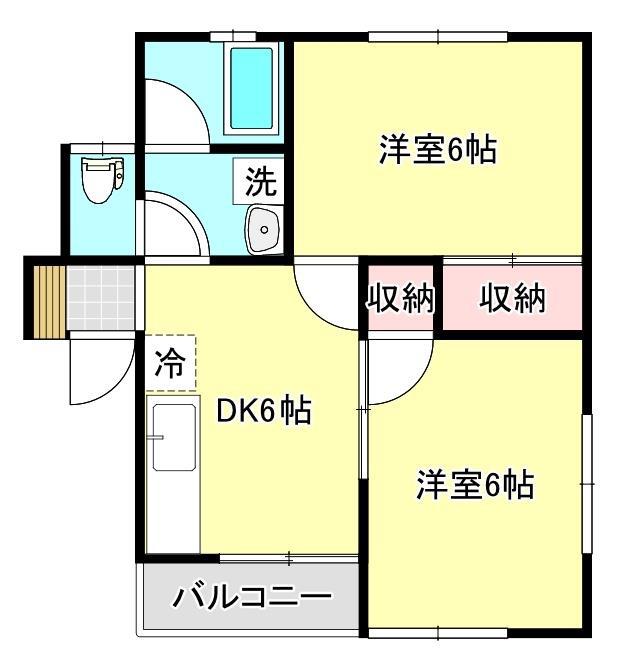 メープル北城(2DK/1階)の間取り写真