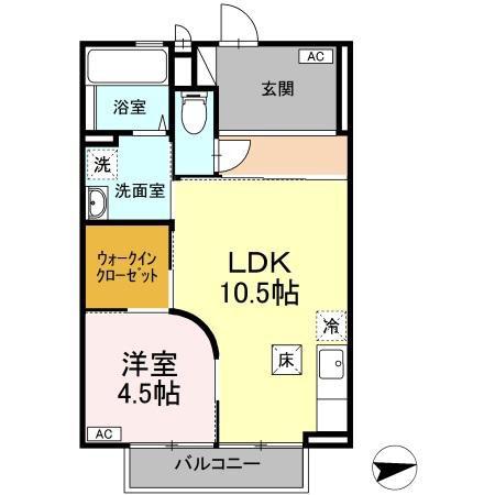 CORAL REEF K(1LDK/1階)の間取り写真