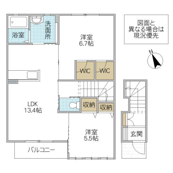 アベニューC棟(2LDK/2階)の間取り写真