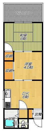 グロースハイツ住道II(2DK/4階)の間取り写真