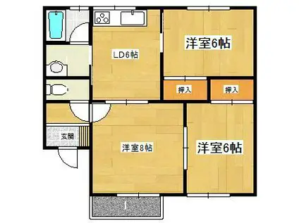 〇ガーデンパレス州先E(3DK/2階)の間取り写真