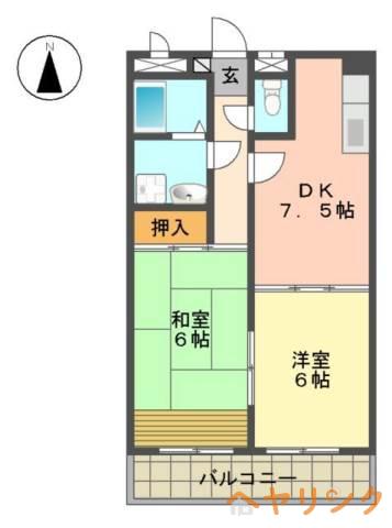 シャトー若葉(2DK/3階)の間取り写真