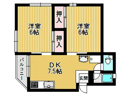 八木ハイツ(2DK/1階)の間取り写真
