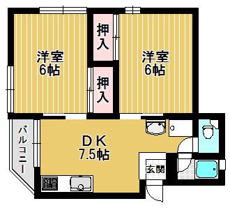 八木ハイツ(2DK/1階)の間取り写真