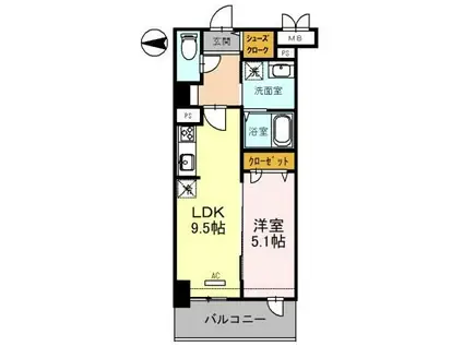 西宮北口 深津町プロジェクト(1LDK/5階)の間取り写真