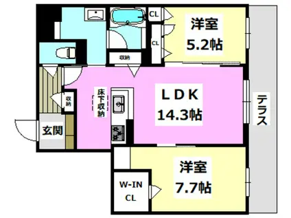 シャーメゾンステージ茨木春日(2LDK/1階)の間取り写真