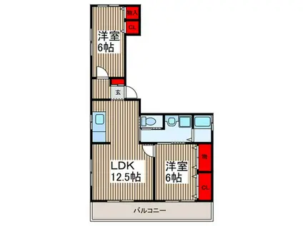 倉澤マンション(2LDK/2階)の間取り写真
