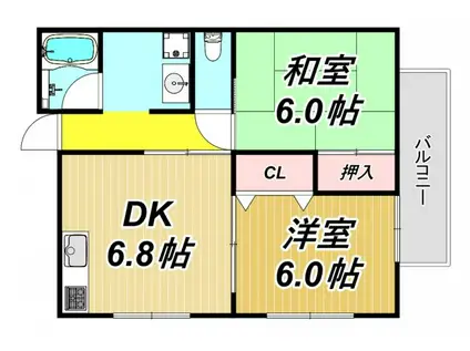 オークマンション武庫之荘(2DK/4階)の間取り写真
