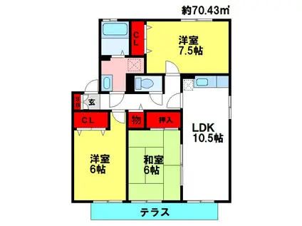 ロイヤルステージタウン鳥栖(3LDK/1階)の間取り写真