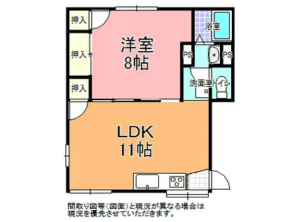 桜川グリーンコーポ B棟(1LDK/1階)の間取り写真