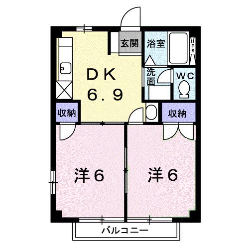 フラワーニュータウン(2DK/2階)の間取り写真