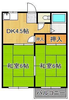 谷原ハイツ(2DK/2階)の間取り写真