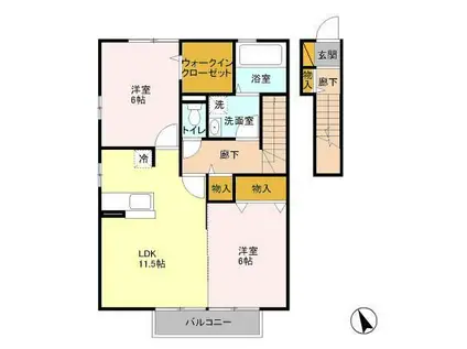 メイプルヒルI棟(2LDK/2階)の間取り写真