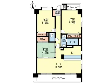 プロスペレー姪浜II(3LDK/4階)の間取り写真