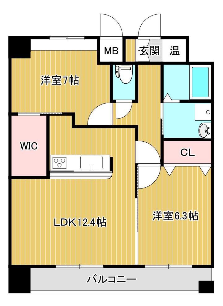 グレイスハイツ東中通タワー(2LDK/12階)の間取り写真