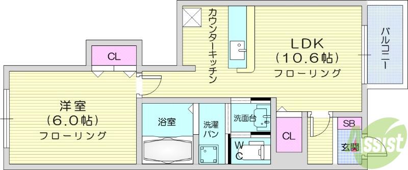 グラシアスE(1LDK/1階)の間取り写真