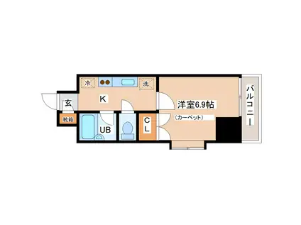 ロイヤルヒルズ長町(1K/3階)の間取り写真