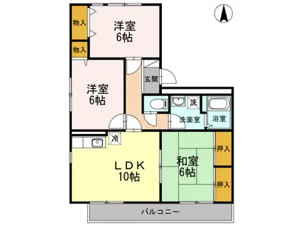 バティール西小森野 A棟(3LDK/3階)の間取り写真