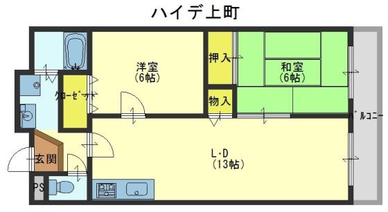 ハイデ上町(2LDK/2階)の間取り写真