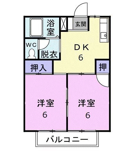 田胡ハイツB(2DK/2階)の間取り写真