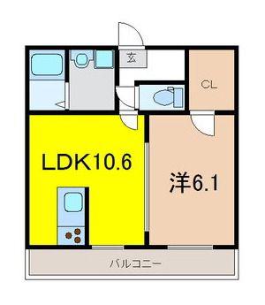 ミラコスタ(1LDK/2階)の間取り写真