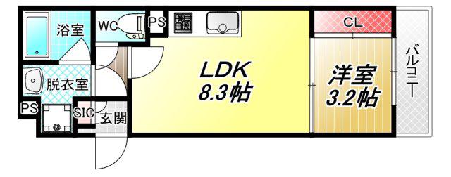 ラージヒル長瀬ウエスト(1LDK/3階)の間取り写真