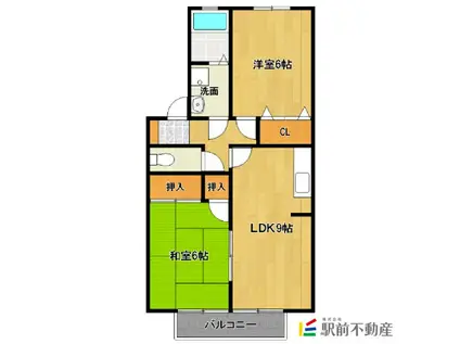 グレープヒルズ羽犬塚IB棟(2DK/1階)の間取り写真