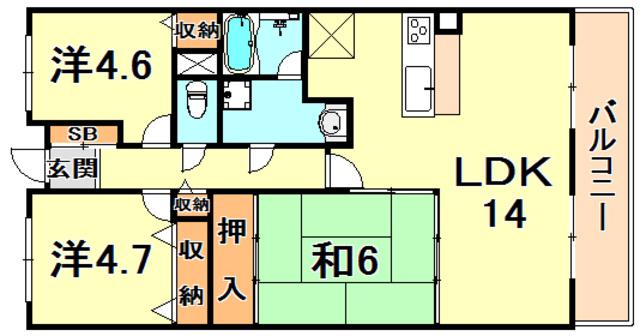 デメテル高取台(3LDK/11階)の間取り写真