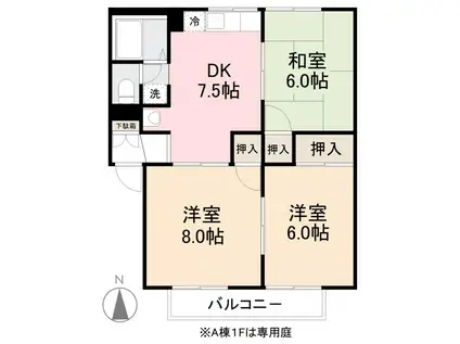 元山ハイツA・B(3DK/1階)の間取り写真