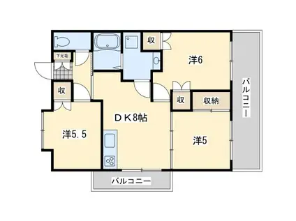 アサート木屋瀬(3DK/4階)の間取り写真