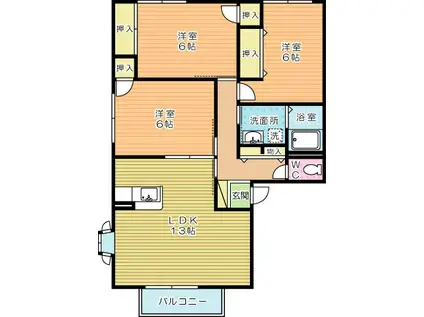 ソルジェンテ南方B棟(3LDK/2階)の間取り写真