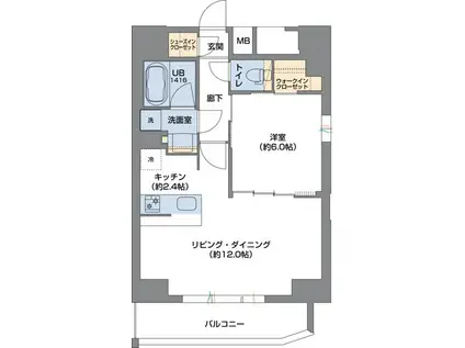 METROSA谷町六丁目サウス(1LDK/13階)の間取り写真