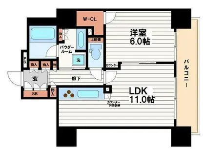 ブランズタワー・ウェリス心斎橋ノース(1LDK/18階)の間取り写真