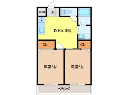 67クラブ(2DK/1階)の間取り写真