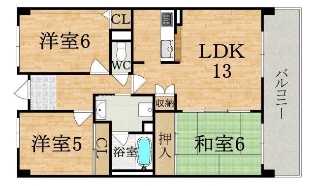 オーク・ステージ八木(3LDK/4階)の間取り写真