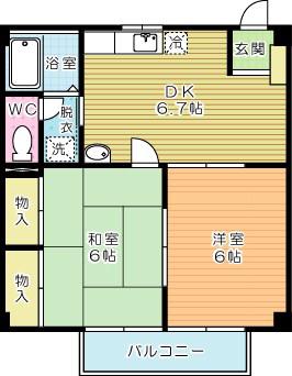 エクセル長尾(2DK/2階)の間取り写真