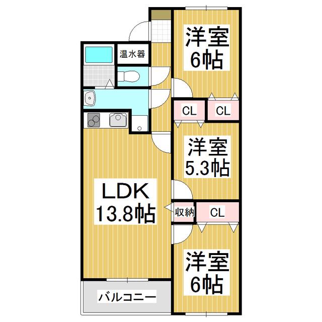 マンション麻績(3LDK/4階)の間取り写真