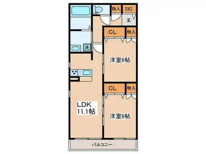 SALIENTE(2LDK/2階)の間取り写真