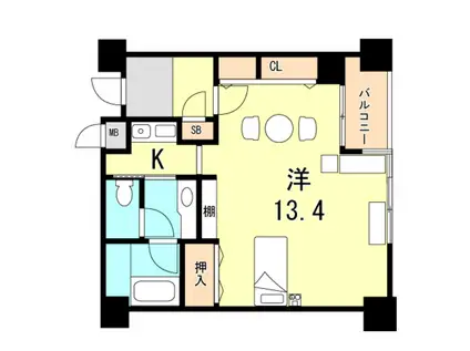 ルーア芦屋(ワンルーム/1階)の間取り写真