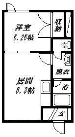 LAMISウエスト(1DK/2階)の間取り写真